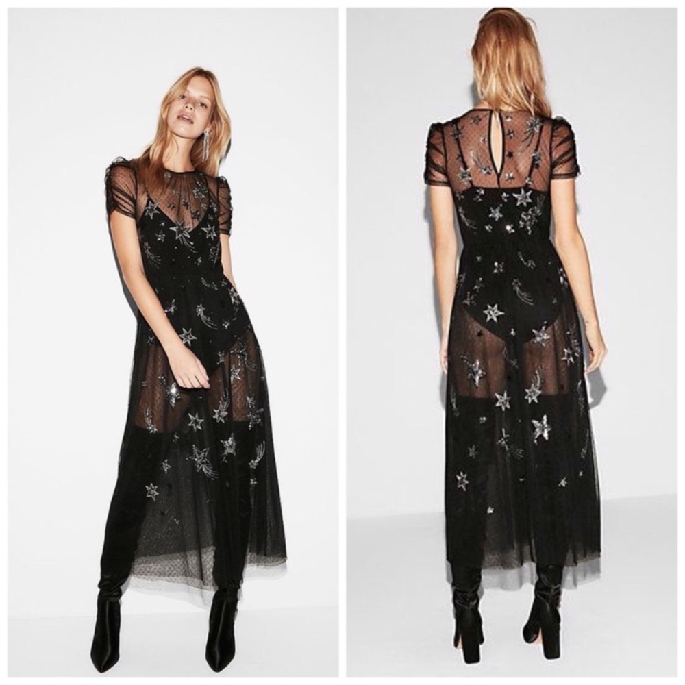 EXPRESS STAR MAXI DRESS NWT SHEER /SEQUIN